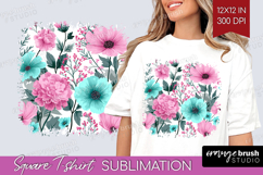 3D Flowers Square Tshirt Background - Summer PNG Sublimation Product Image 1