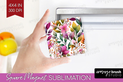 3D Flowers Magnet Sublimation - Summer Square Magnet PNG Product Image 1