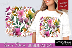 3D Flowers Square Tshirt Background - Summer PNG Sublimation Product Image 1