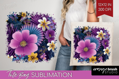 3D Flowers Tote Bag - Summer Tote Bag PNG Sublimation Product Image 1