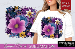 3D Flowers Square Tshirt Background - Summer PNG Sublimation Product Image 1