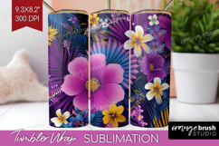 3D Flowers Tumbler Wrap - Summer Tumbler PNG Sublimation Product Image 1