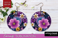 3D Flowers Round Earrings - Summer PNG Sublimation Product Image 1