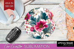 3D Flowers Car Coaster - Summer Coaster PNG Sublimation Product Image 1