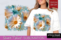 3D Flowers Square Tshirt Background - Summer PNG Sublimation Product Image 1