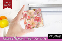 3D Flowers Magnet Sublimation - Summer Square Magnet PNG Product Image 1