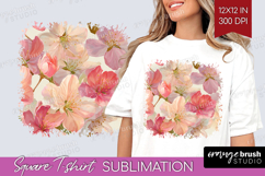 3D Flowers Square Tshirt Background - Summer PNG Sublimation Product Image 1