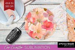 3D Flowers Car Coaster - Summer Coaster PNG Sublimation Product Image 1