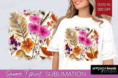 3D Flowers Square Tshirt Background - Summer PNG Sublimation Product Image 1