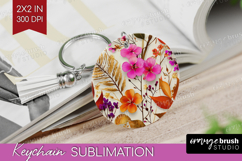 3D Flowers Keychain PNG - Summer Keychain Sublimation Product Image 1