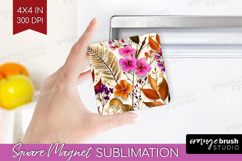3D Flowers Magnet Sublimation - Summer Square Magnet PNG Product Image 1