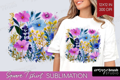 3D Flowers Square Tshirt Background - Summer PNG Sublimation Product Image 1