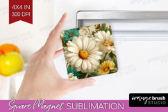 3D Flowers Magnet Sublimation - Summer Square Magnet PNG Product Image 1