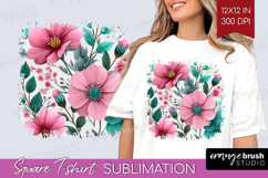 3D Flowers Square Tshirt Background - Summer PNG Sublimation Product Image 1