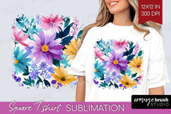 3D Flowers Square Tshirt Background - Summer PNG Sublimation Product Image 1