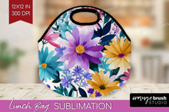 3D Flowers Lunch Bag - Summer Lunch Bug PNG Sublimation Product Image 1