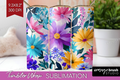 3D Flowers Tumbler Wrap - Summer Tumbler PNG Sublimation Product Image 1