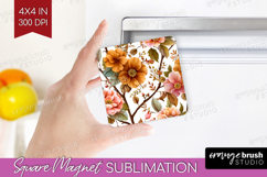 3D Flowers Magnet Sublimation - Summer Square Magnet PNG Product Image 1