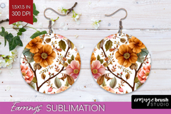 3D Flowers Round Earrings - Summer PNG Sublimation Product Image 1