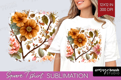 3D Flowers Square Tshirt Background - Summer PNG Sublimation Product Image 1