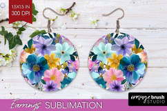 3D Flowers Round Earrings - Summer PNG Sublimation Product Image 1