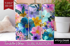 3D Flowers Tumbler Wrap - Summer Tumbler PNG Sublimation Product Image 1