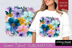 3D Flowers Square Tshirt Background - Summer PNG Sublimation Product Image 1