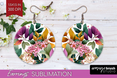3D Flowers Round Earrings - Summer PNG Sublimation Product Image 1