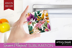 3D Flowers Magnet Sublimation - Summer Square Magnet PNG Product Image 1