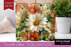 3D Flowers Tumbler Wrap - Summer Tumbler PNG Sublimation Product Image 1