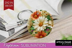 3D Flowers Keychain PNG - Summer Keychain Sublimation Product Image 1