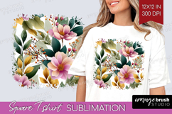 3D Flowers Square Tshirt Background - Summer PNG Sublimation Product Image 1