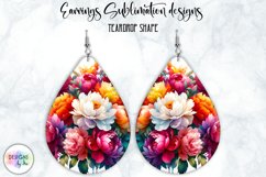 Peony Earrings Sublimation | Watercolour Peonies | Teardrop Product Image 1