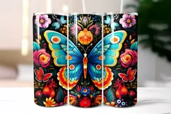 Butterfly with Flowers Folk Tumbler Wrap Sublimation Product Image 2