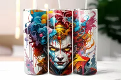 Creepy Clown Face Tumbler Wrap | Scary Rainbow Clown Print Product Image 2