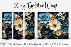 3d Wood Carving Effect Floral Tumbler Wrap | 3d Flowers PNG Product Image 1