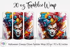 Creepy Clown Face Tumbler Wrap | Scary Rainbow Clown Print Product Image 1