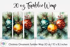 Tumbler Wrap with Watercolour Christmas Bulbs & Pine Branch Product Image 1