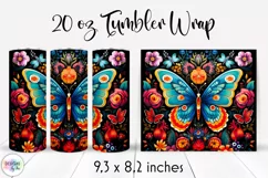 Butterfly with Flowers Folk Tumbler Wrap Sublimation Product Image 1