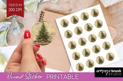 Vintage Christmas Round Sticker - Retro Printable Stickers Product Image 1