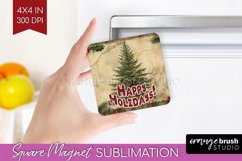 Vintage Christmas Magnet Sublimation - Retro Xmas Magnet PNG Product Image 1