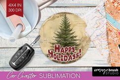 Vintage Christmas Car Coaster PNG - Xmas Coaster Sublimatoin Product Image 1