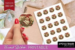 Vintage Christmas Round Sticker - Retro Printable Stickers Product Image 1