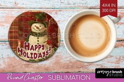 Vintage Christmas Round Coaster - Xmas Coaster Sublimation Product Image 1