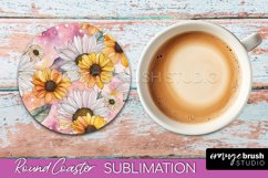 Watercolor Flowers Round Coaster - Floral Pink Sublimation Product Image 1