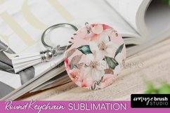 Pink Flowers Keychain, Floral Keychain Sublimation Design Product Image 1