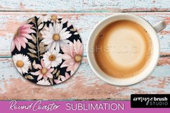 Watercolor Flowers Round Coaster - Floral Pink Sublimation Product Image 1