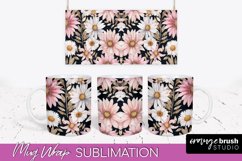 Pink Watercolor Flowers Mug Wrap - Floral Mug Sublimation Product Image 1