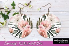 Watercolor Flowers Earrings, Pink Floral Earring Sublimation Product Image 1