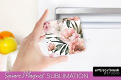 Pink Flowers Magnet Sublimation - Watercolor Magnet Design Product Image 1